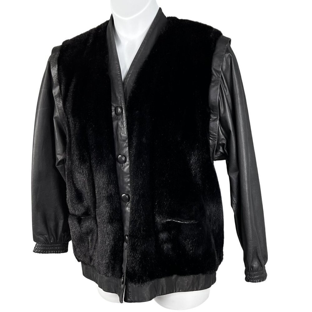 VTG Adolph Schuman For Lilli Ann L Leather Faux Fur Zip-Off Sleeve Vest Jacket